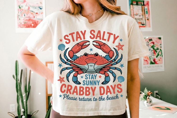 Stay salty stay sunny crabby days PNG sublimation |Beach & S