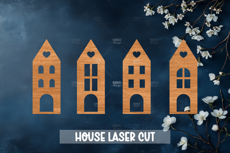 4 Houses Laser Cut Template