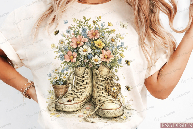 Vintage Floral Sneakers PNG Design | Wildflower Boots Sublim