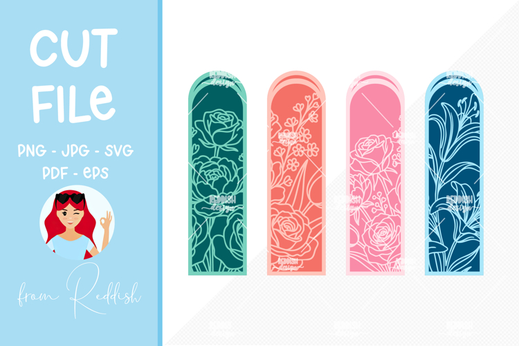 4 Floral Bookmarks Paper cut SVG Laser cut,Cricut,Silhouette