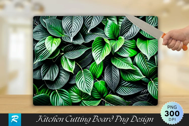 Dark gray Green Leaves Cutting Board Sublimation Design