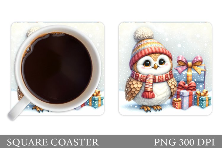 Christmas Owl Coaster Sublimation. Christmas Coaster Design