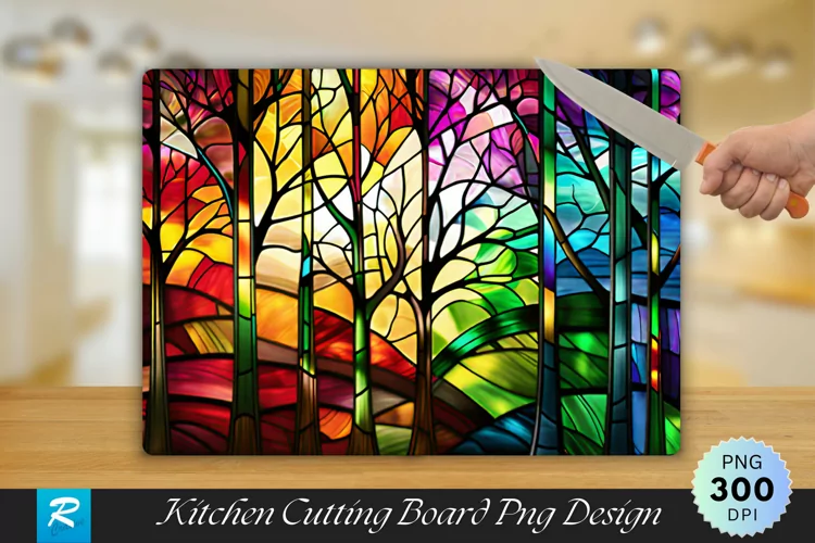 Trees Stained Cutting Board Sublimation Design