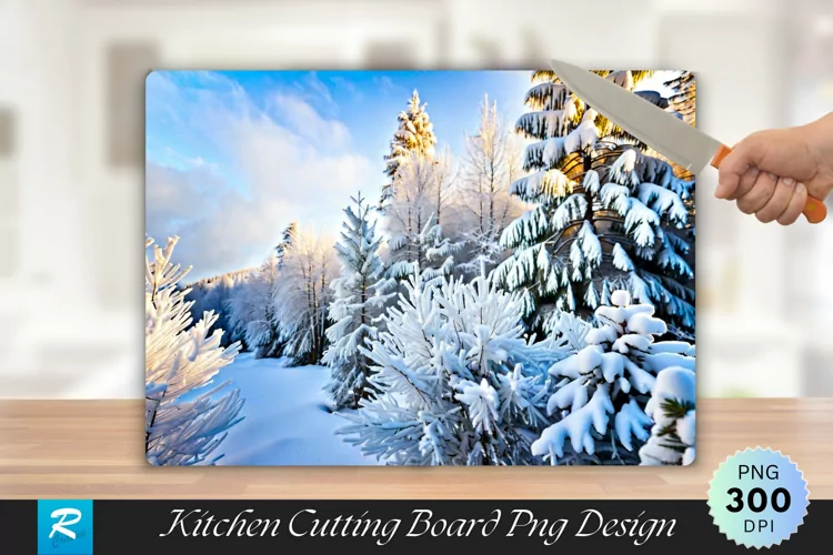 Freezy Trees Snow Cutting Board Sublimation Design