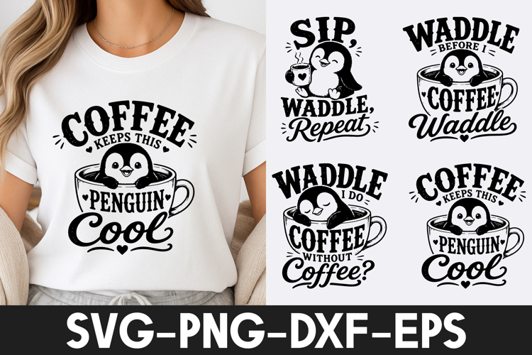 Penguin Coffee Lover Cute Design SVG PNG