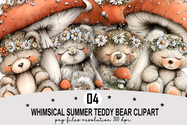Whimsical Summer Teddy Bear Clipart Watercolor png