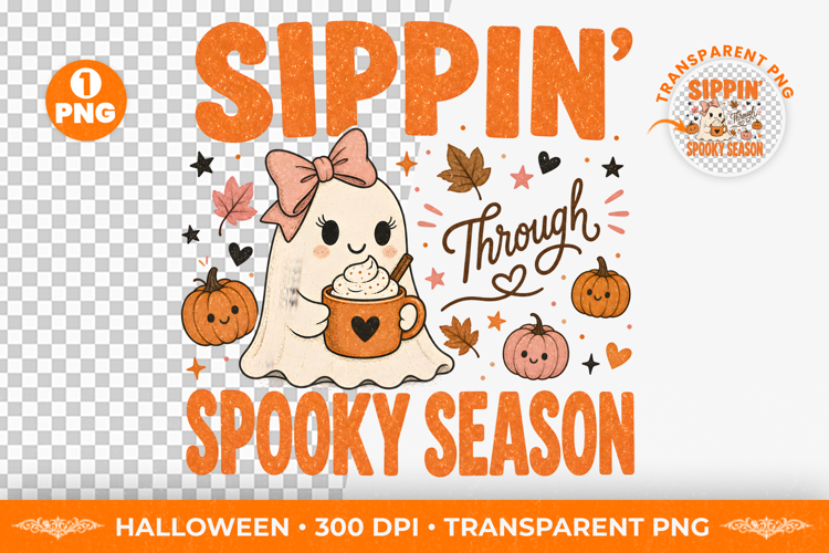 Sipping Through Spooky Season Halloween T-Shirt Design PNG