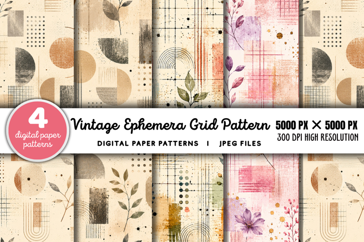 Vintage Grid Lined Ephemera Junk Journal JPG