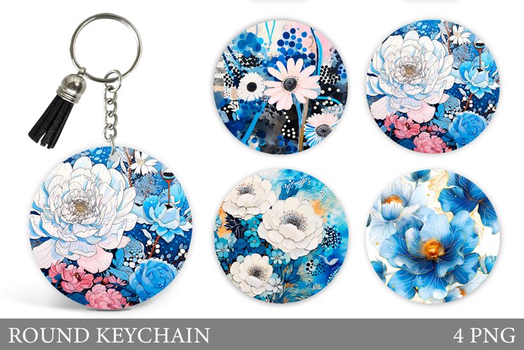 Flowers Keychain Sublimation. Flowers Round Keychain Design example image 1