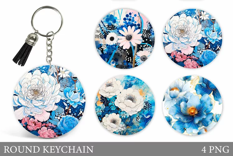 Flowers Keychain Sublimation. Flowers Round Keychain Design