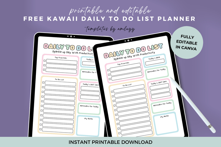 Free Kawaii Daily To Do List Planner Template | Cute Pastel
