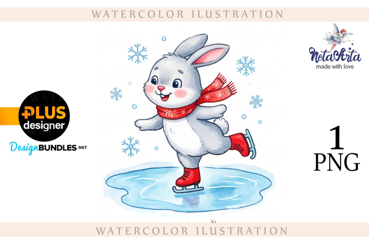 Christmas Bunny in Watercolor Style