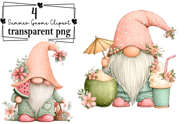 Whimsical Summer Gnome Clipart Watercolor PNG example image 1