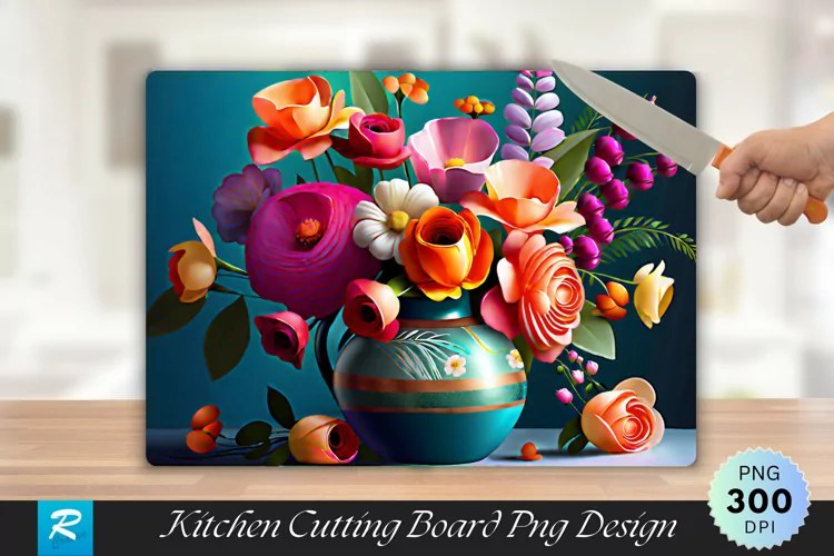Floral Bouquet Blossom Vase Cutting Board Sublimation Design