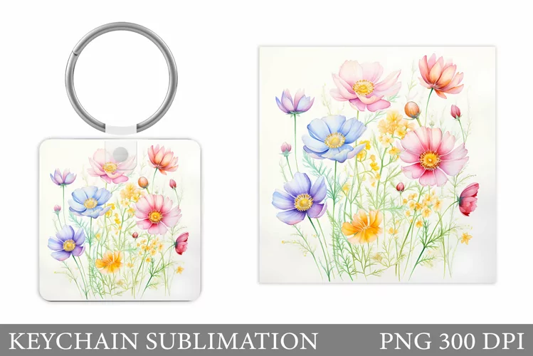 Flowers Keychain Design. Flowers Square Keychain