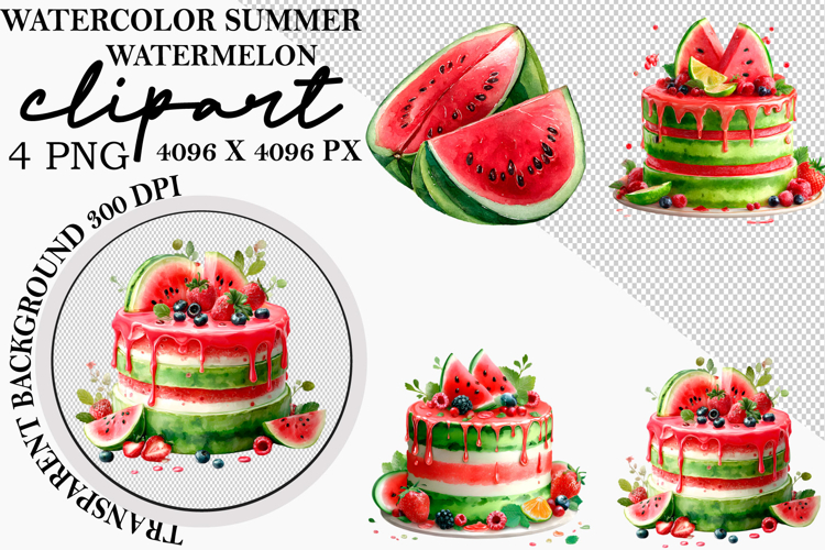 Whimsical Watercolor Summer Watermelon Clipart png