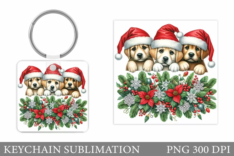 Christmas Dogs Keychain. Christmas Keychain Sublimation