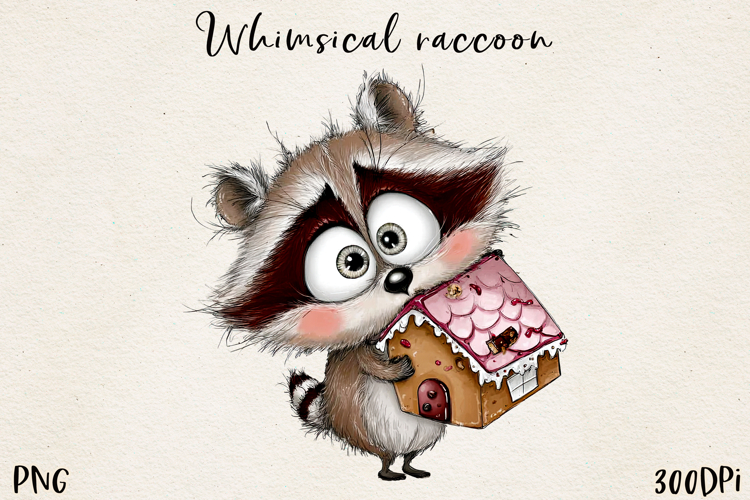 Whimsical Christmas Raccoon clipart, Sublimation PNG.