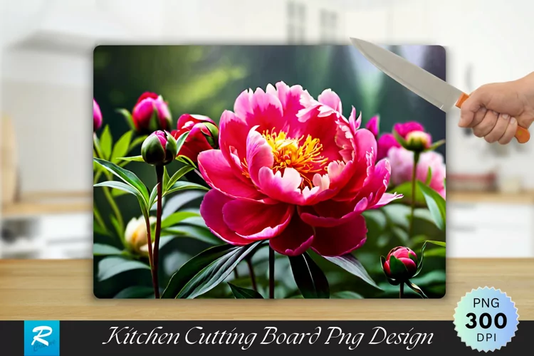 Growing Peonies Flower Cutting Board Sublimation Design