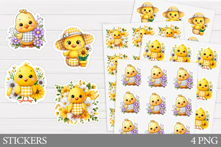 Cute Chick Sticker Design. Chick Flowers Sticker Printable