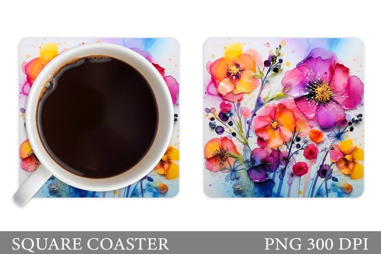 Flowers Coaster Sublimation. Floral Coaster Design