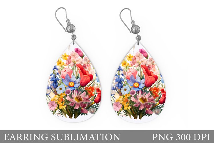Flowers Earring Sublimtion. Wildflowers Teardrop Earring example image 1