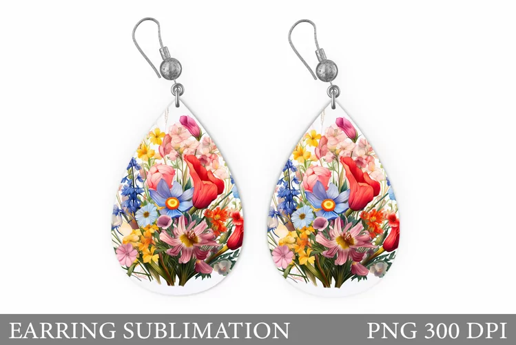 Flowers Earring Sublimtion. Wildflowers Teardrop Earring