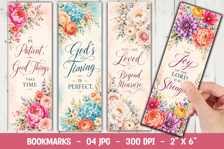 Watercolor Floral Christian Bookmark PNG, Faith Quote