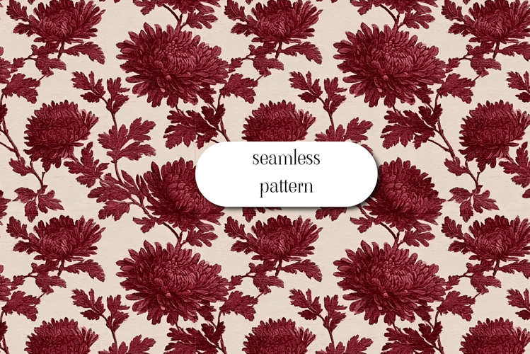 Burgundy Chrysanthemum Vintage Seamless Floral Pattern
