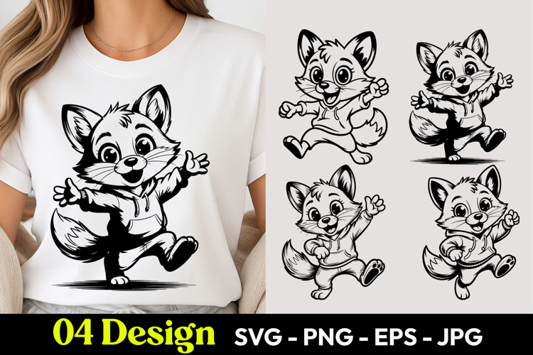Dancing Fox Cartoon SVG PNG