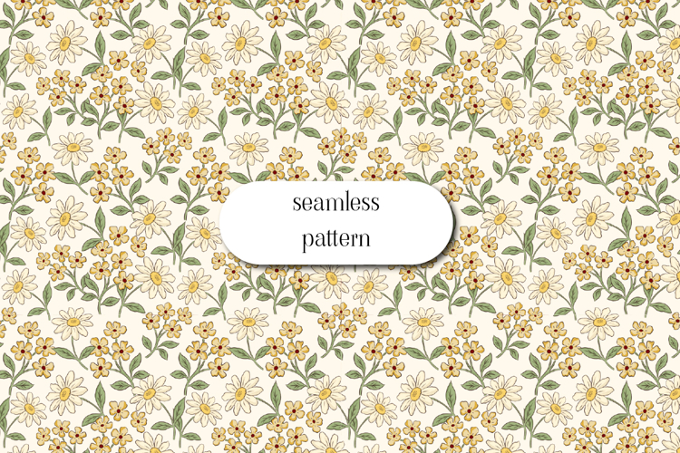 Daisy Floral Seamless Pattern, Cottagecore Flower Repeat