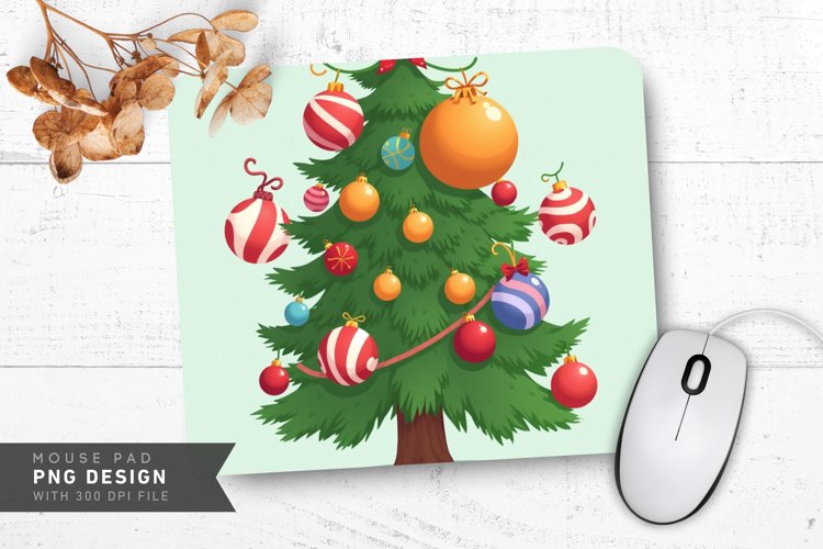 Cartoonish Christmas Tree Oversized Ornaments Mouse Pad PNG