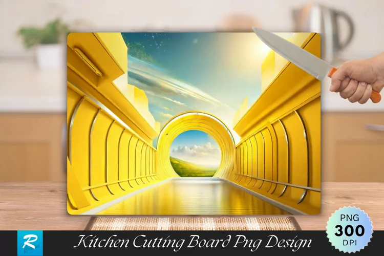 Yellow Tunnel with a Sky Cutting Board Sublimation Design