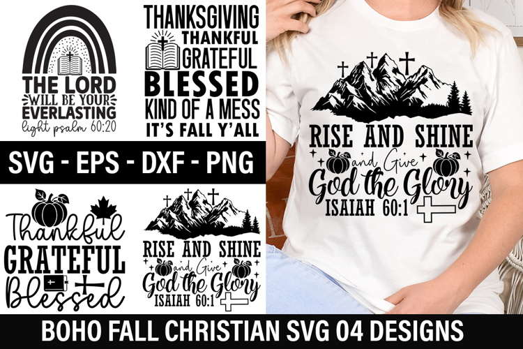 Boho Fall Christian SVG Design - Thankful Grateful Blessed