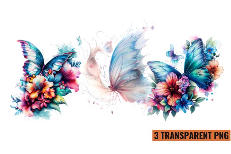 Watercolor Magic Butterflies Clipart, PNG example image 1