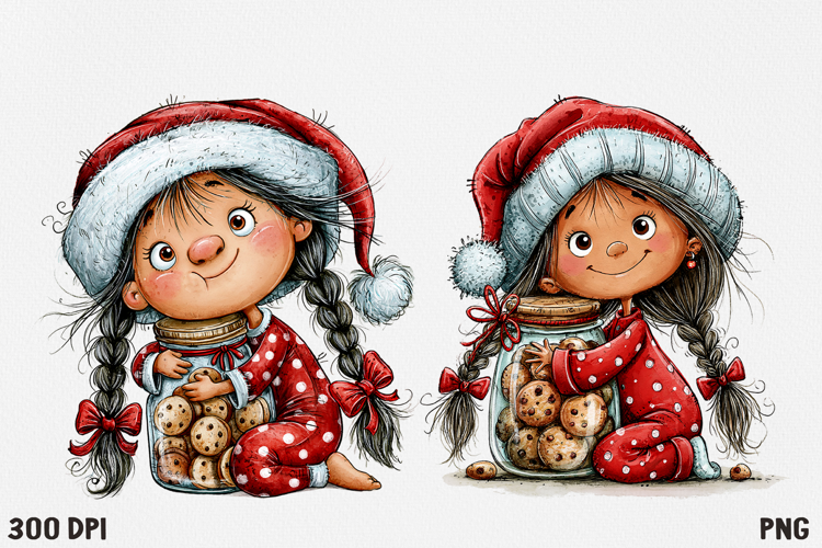 Cute Christmas Girl Clipart PNG, Funny Holiday Girl.