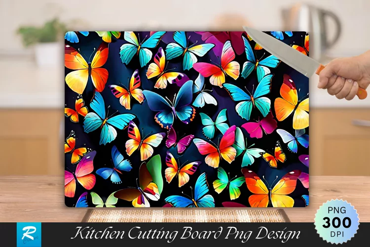 Colorful Butterflies Cutting Board Sublimation Design