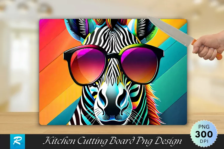 Colorful Zebra Cutting Board Sublimation Design