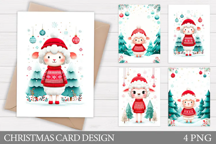 Christmas Lamb Card Printable. Christmas Card Design