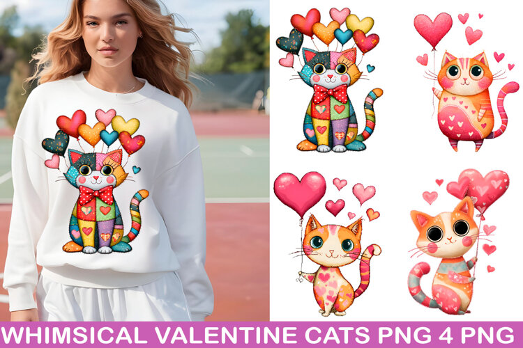 Whimsical Valentine Cats PNG example image 1