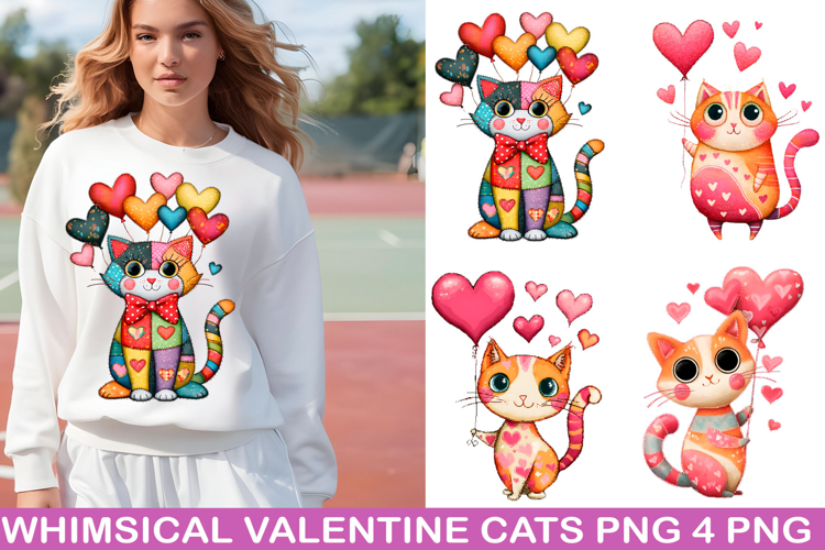 Whimsical Valentine Cats PNG