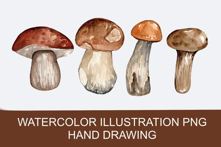 Watercolor autumn mushrooms PNG, hand-drawn