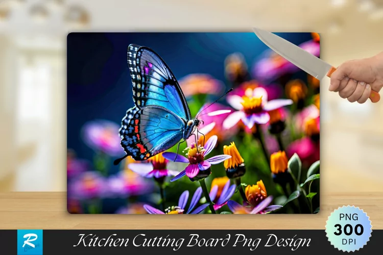 Butterfly With Flowers Cutting Board Sublimation Design