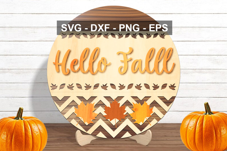 Hello Fall Door Sign SVG | Autumn Round Sign Cut File
