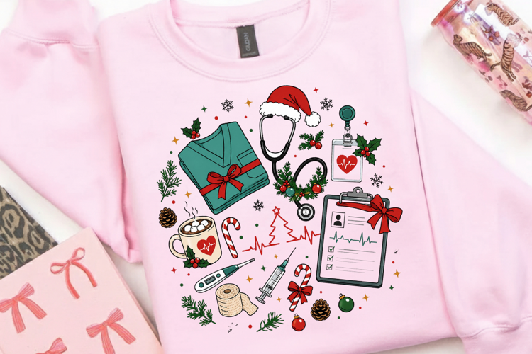 Christmas Nurse PNG Sublimation Design, Medical Holiday