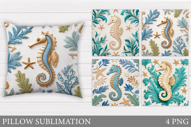 Seahorse Pillow Design. Seahorse Sublimation example image 1