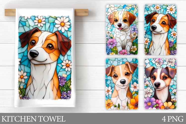 Cute Dog Kitchen Towel. Dog Flowers Kitchen Towel