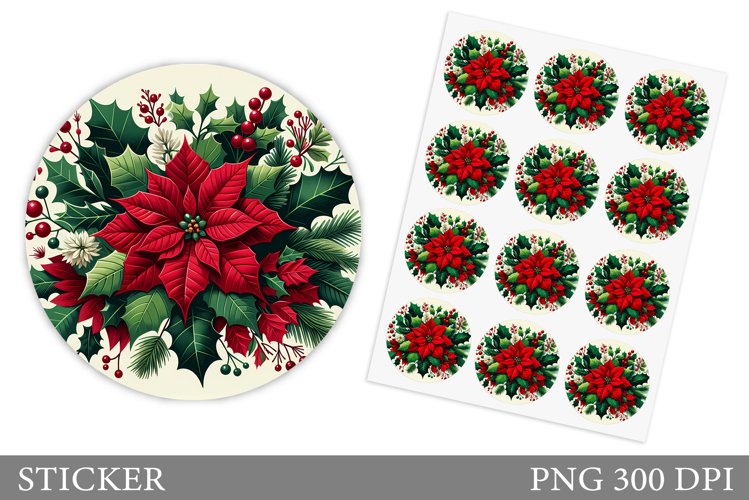 Poinsettia Sticker Design. Christmas Sticker Printable example image 1
