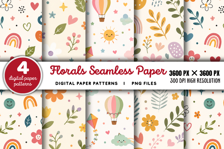 Checkered Florals Seamless Pattern PNG