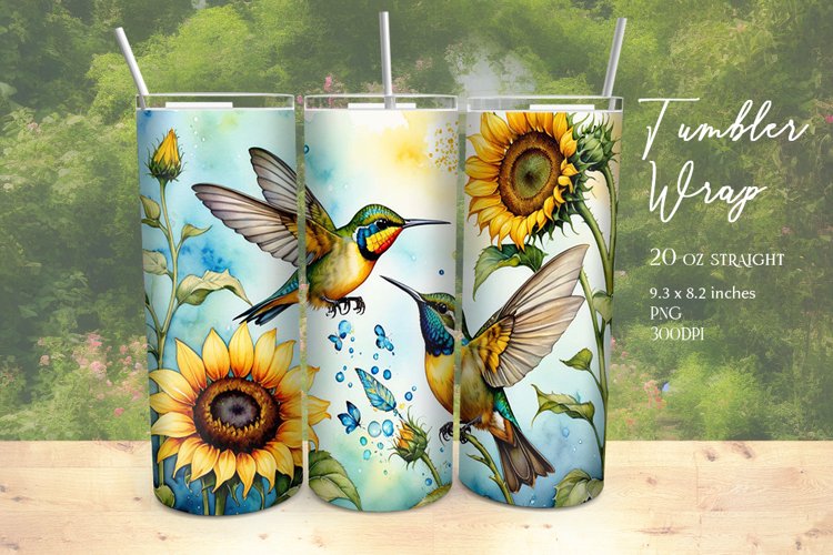 Watercolor Hummingbird Tumbler Wrap Sublimation example image 1